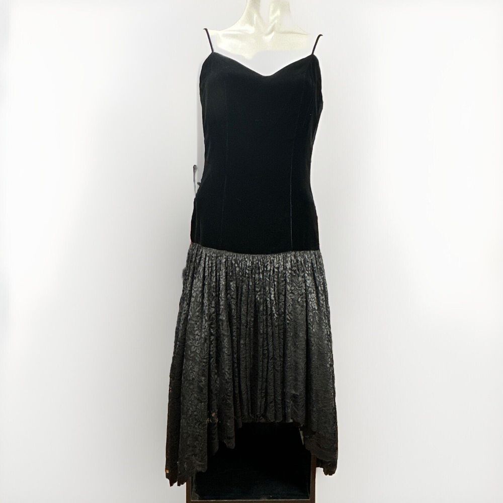 Vintage Marvin Singer For Depeche Mode‎ Black Velvet & Lace Hi Low Dress Size 4